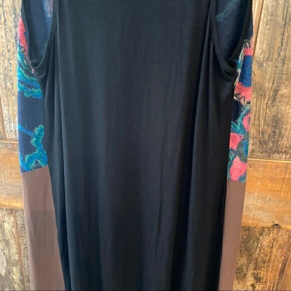 Sacred Threads S/M Black Teal BOHO Floral Fabric Lagenlook Sleeveless Duster - Picture 10 of 13